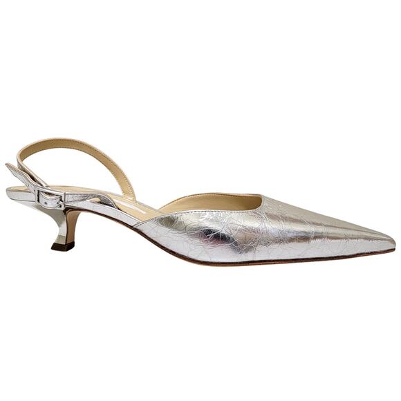 Michael Michael Kors Luna Kitten Slingback Pump Heels Silver Metal Size US 9.5M - Picture 3 of 6